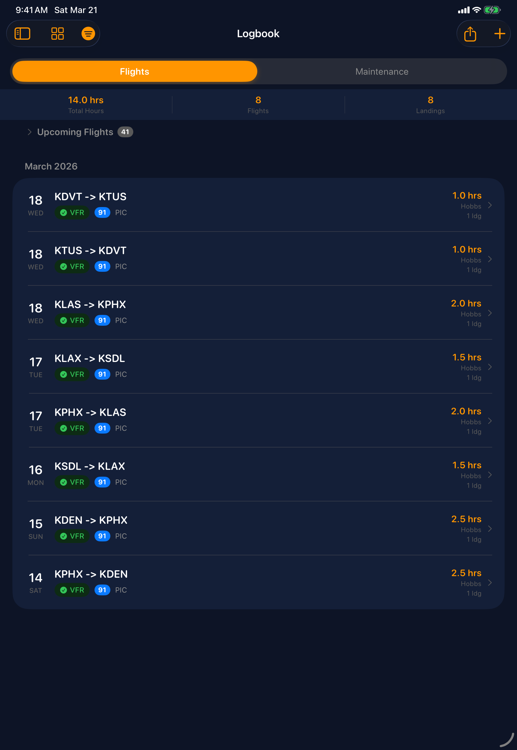 Sky Duty digital logbook on iPad