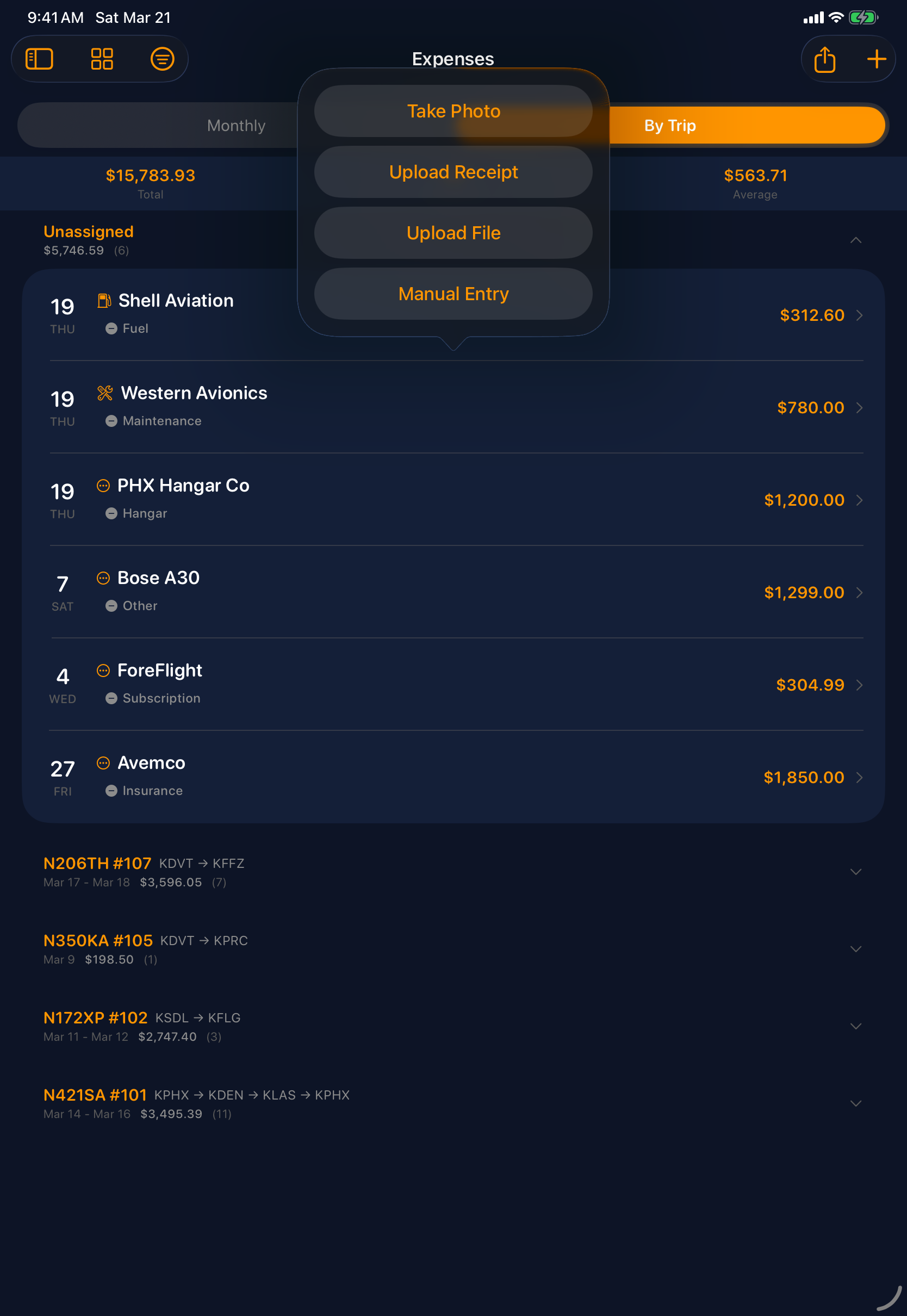 Sky Duty receipt scanning on iPad
