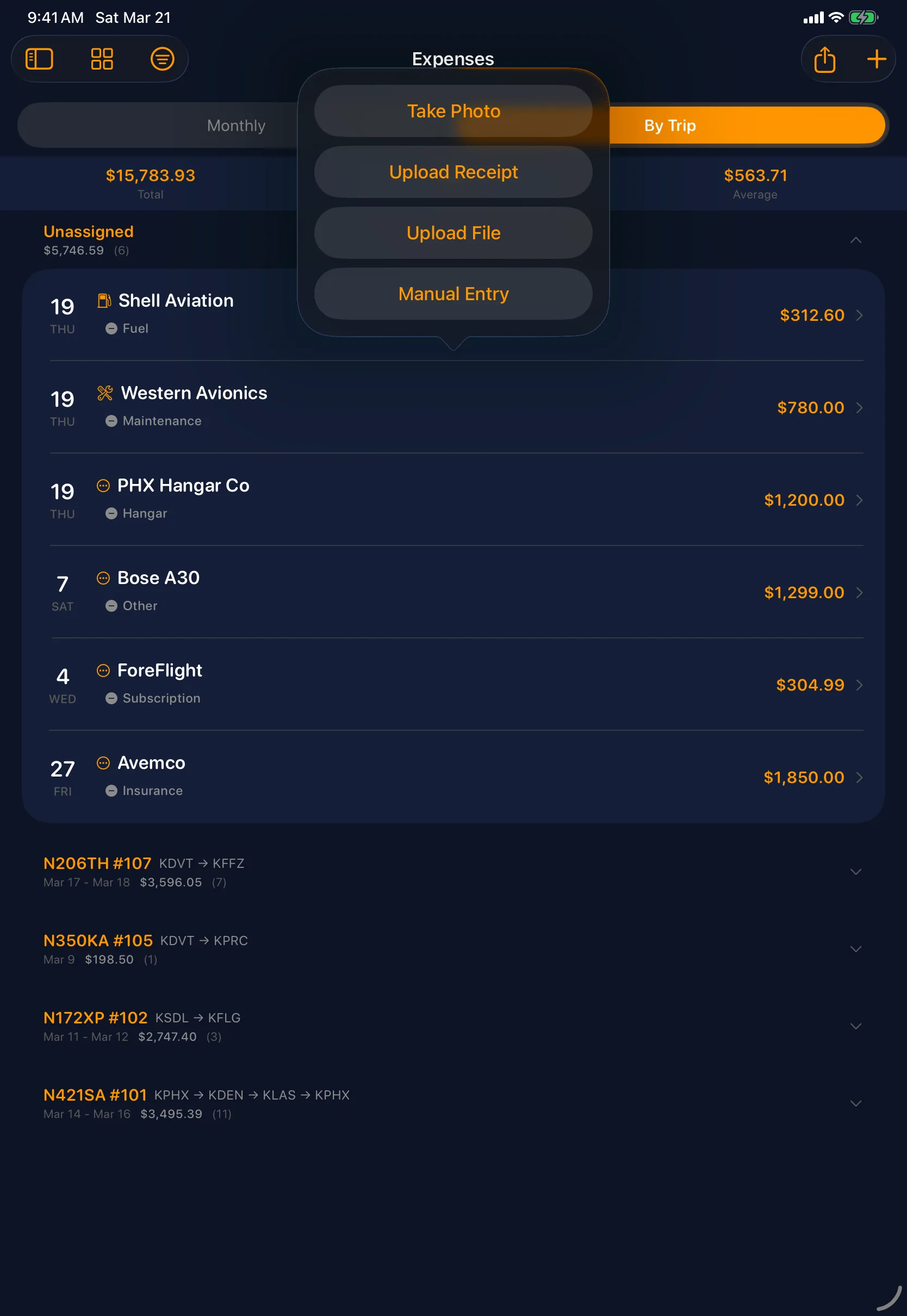 Sky Duty receipt scanning on iPad