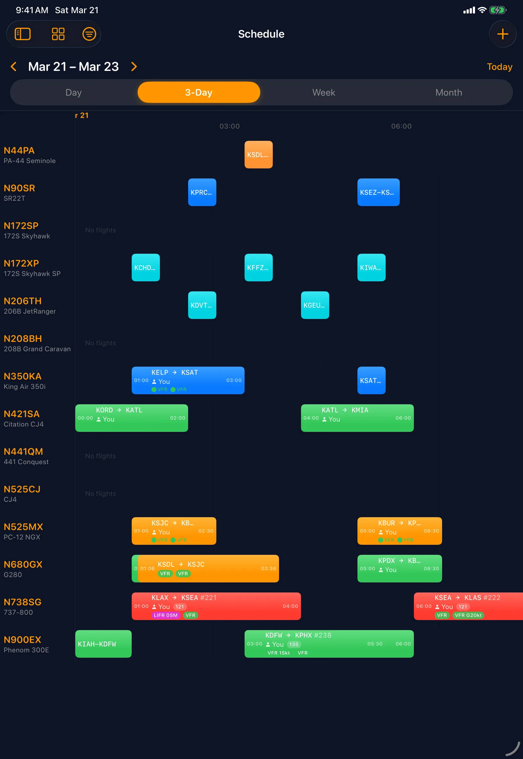 Sky Duty Gantt scheduling timeline on iPad