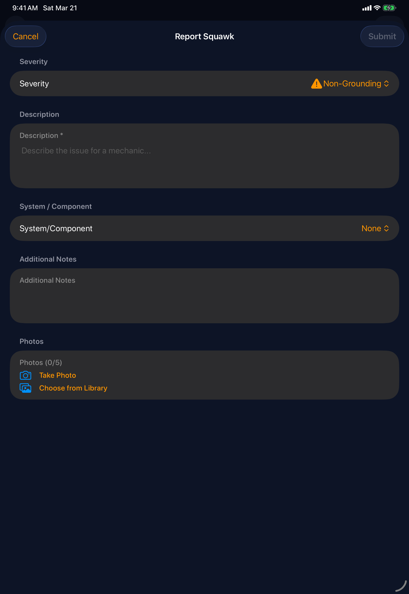 Sky Duty squawk report on iPad