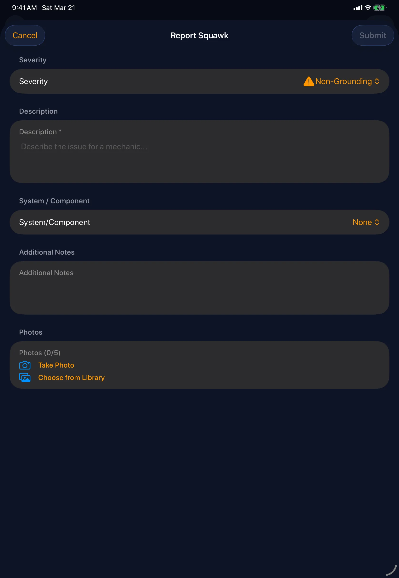 Sky Duty squawk report on iPad