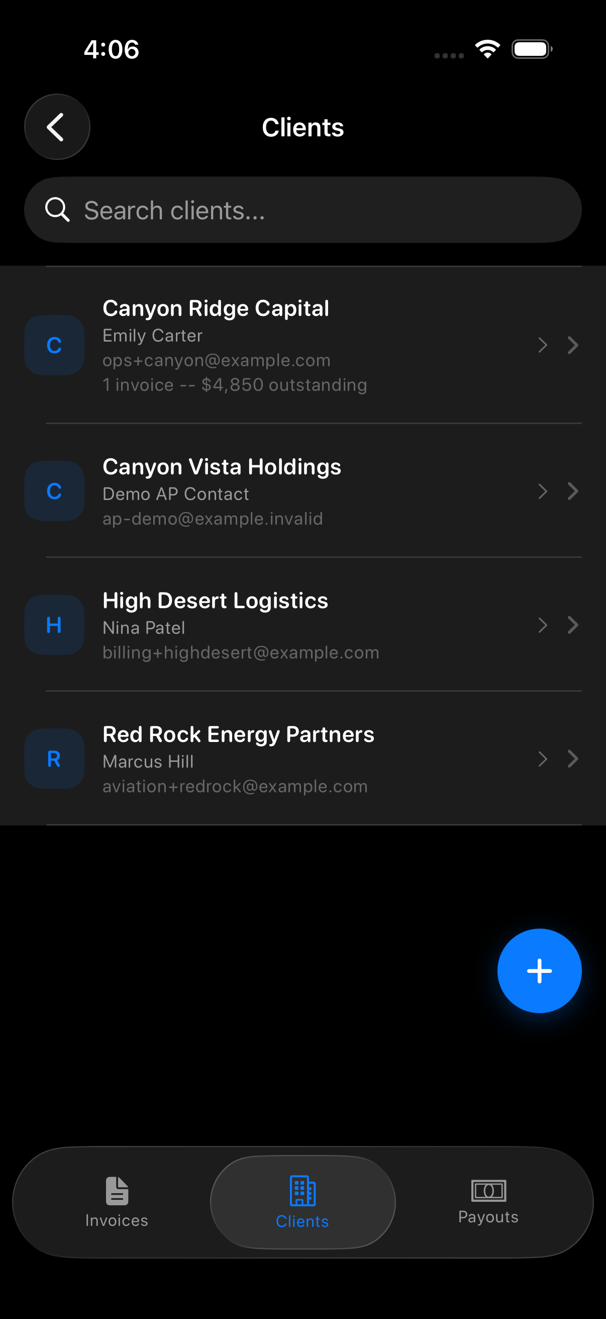 Sky Duty client records on iPhone
