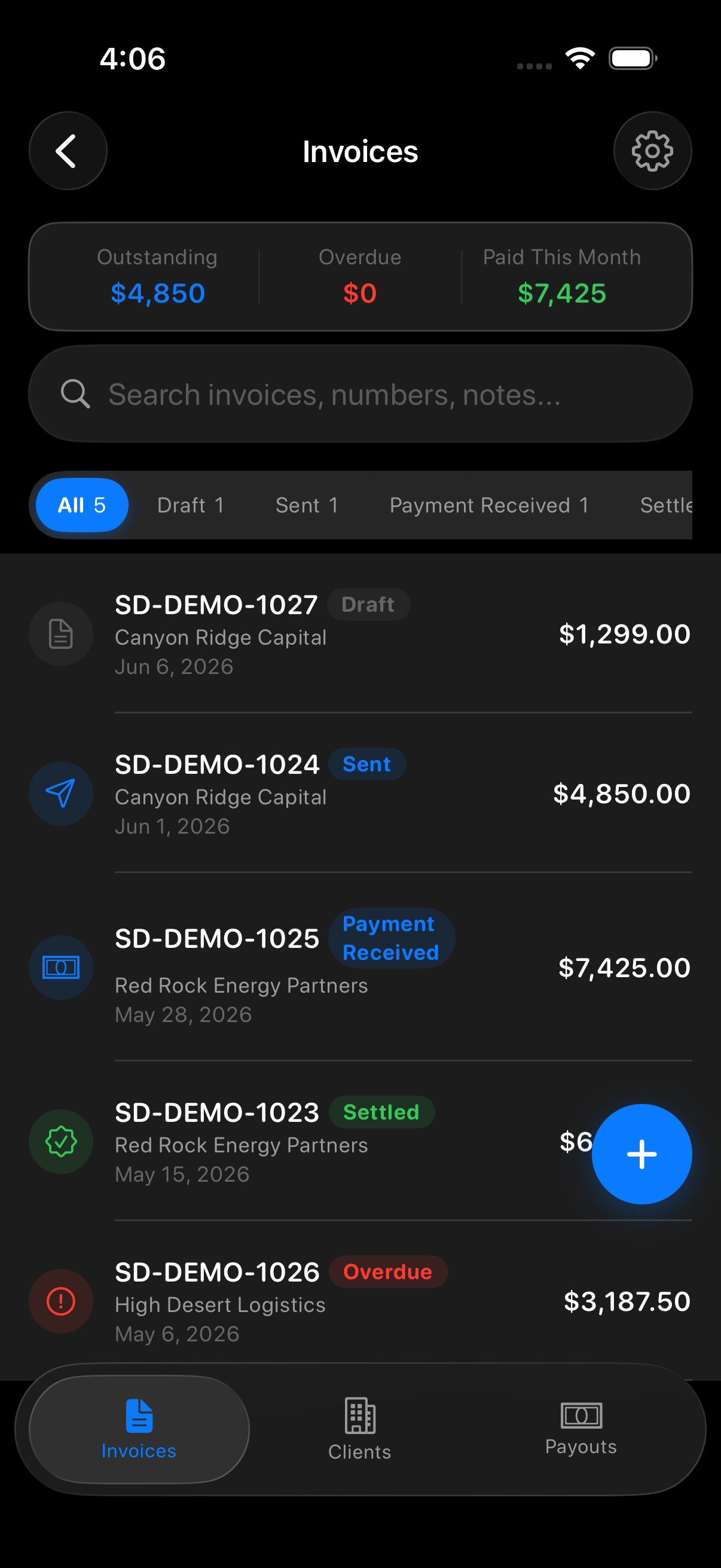 Sky Duty aviation invoicing on iPhone