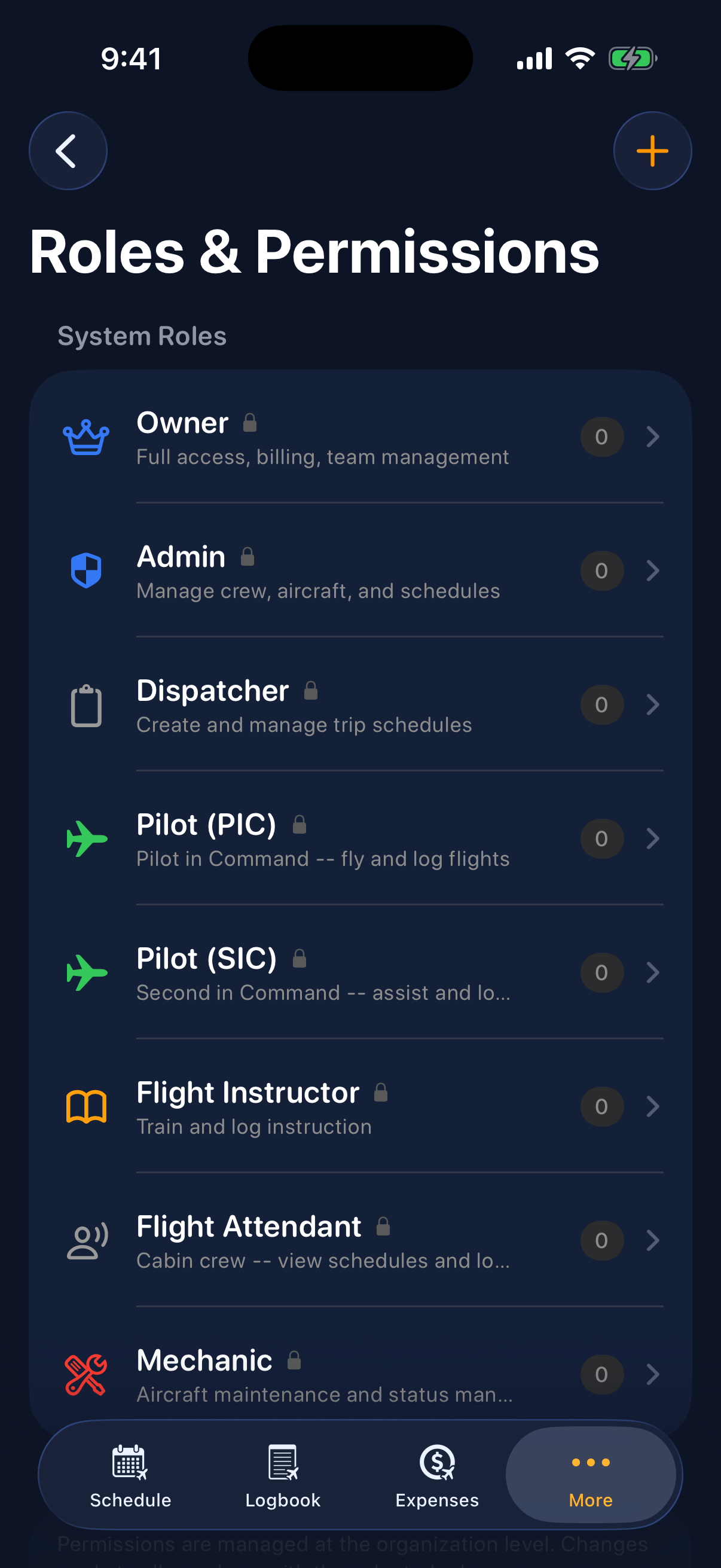 Sky Duty roles and permissions on iPhone