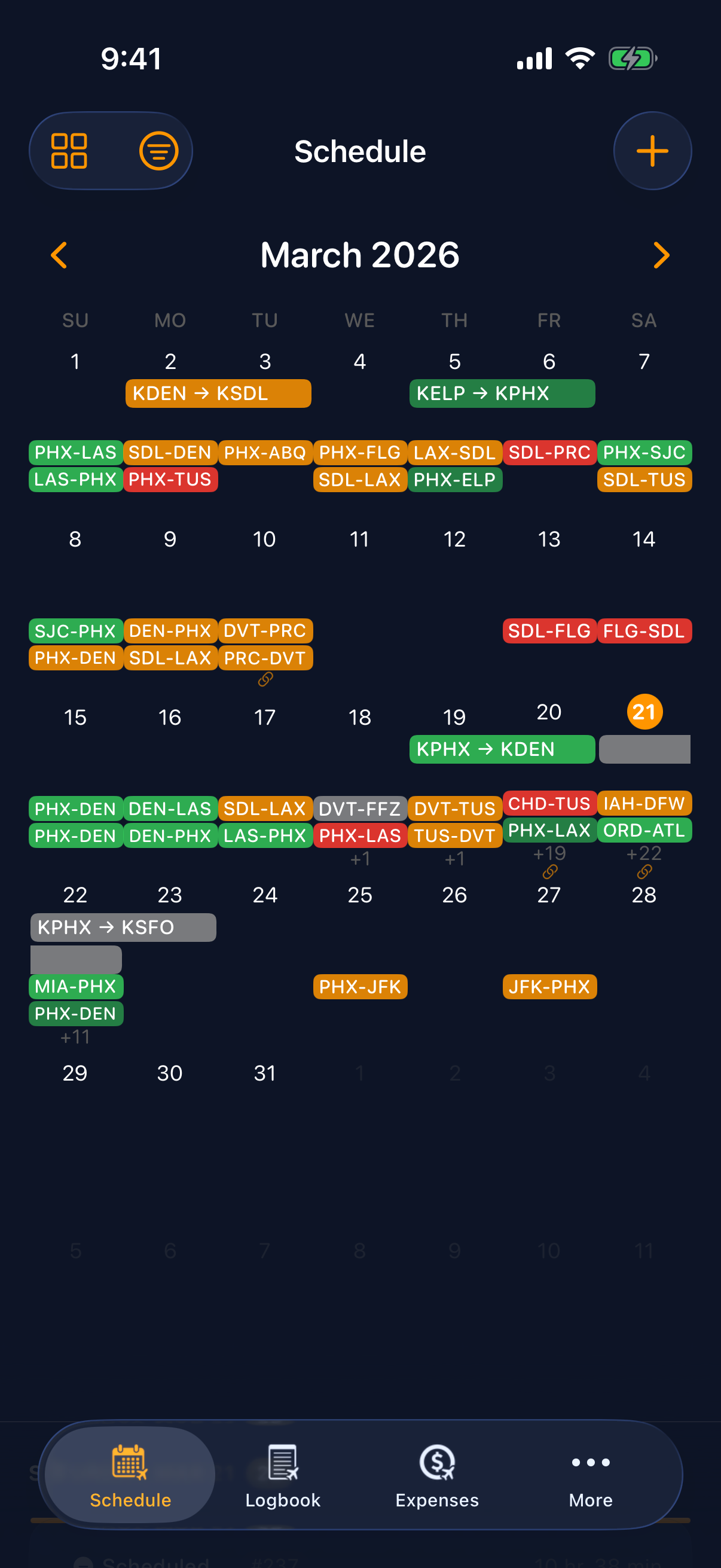 Sky Duty Gantt scheduling timeline on iPhone